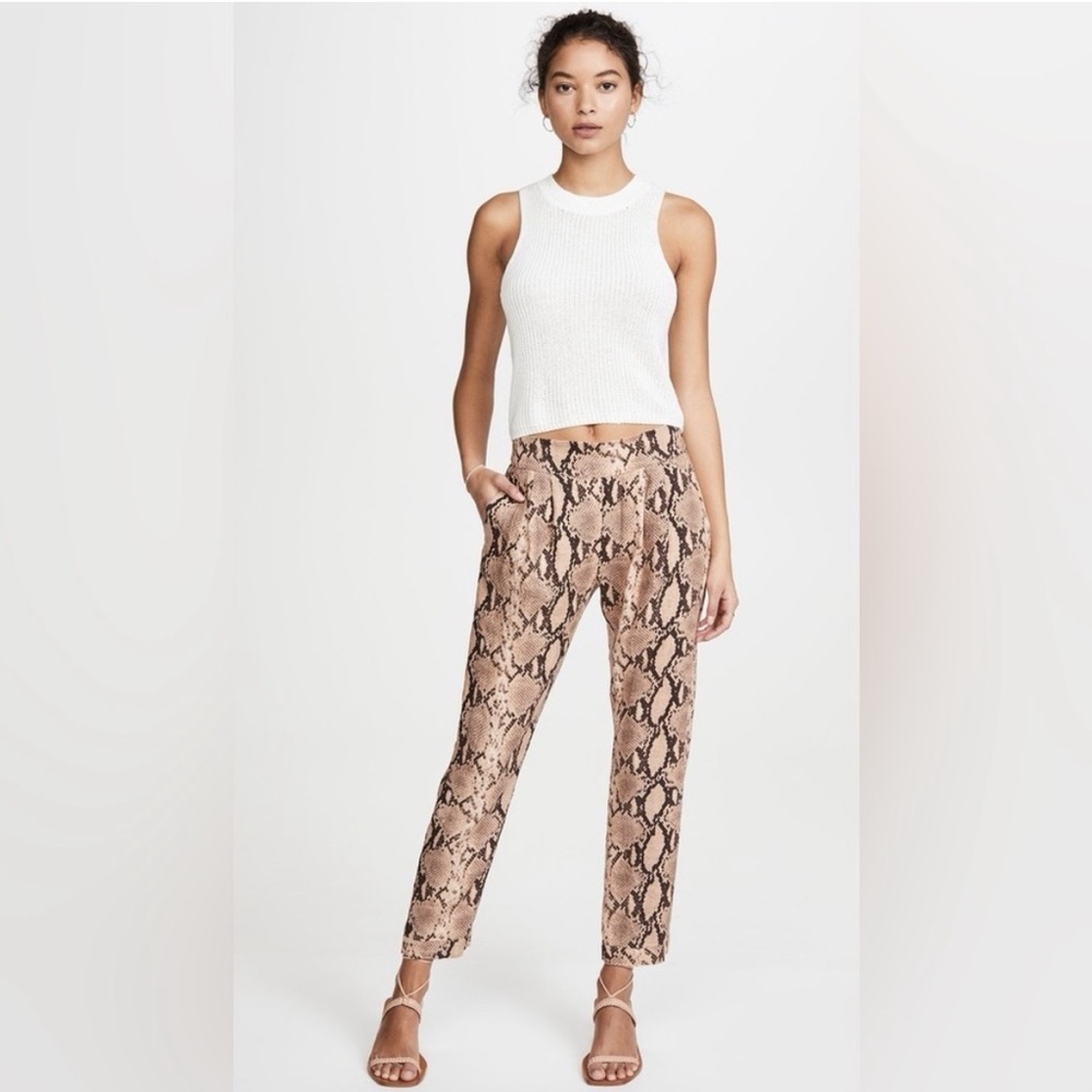 Enza Costa Snake Print Python Linen Pull On  Lightweight Tapered Pant